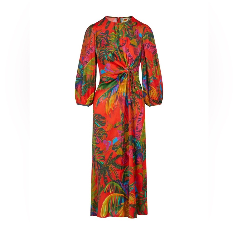 Farm Rio Red/Orangle Urban Jungle Cut-Out Midi Dress M